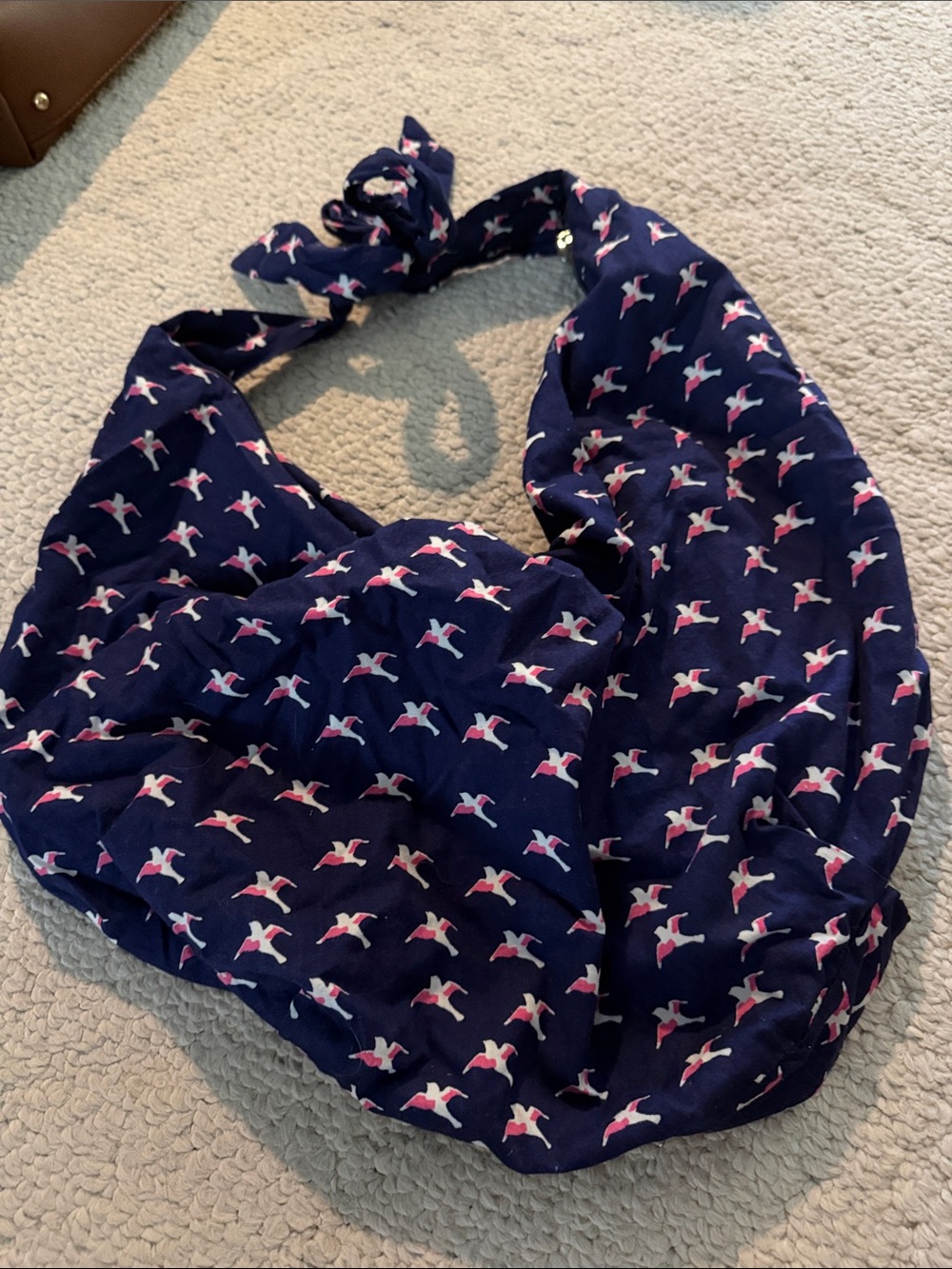Navy Blue Bird-Print Stretchy Sling Bag